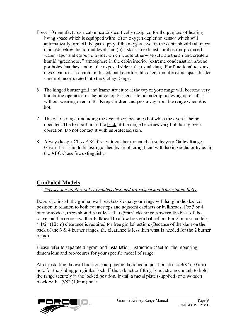 ' Force 10 Stove Manual Eng 0019 Rev B'
