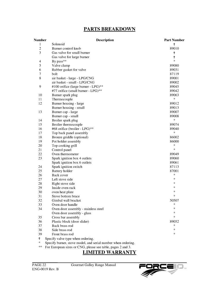 ' Force 10 Stove Manual Eng 0019 Rev B'