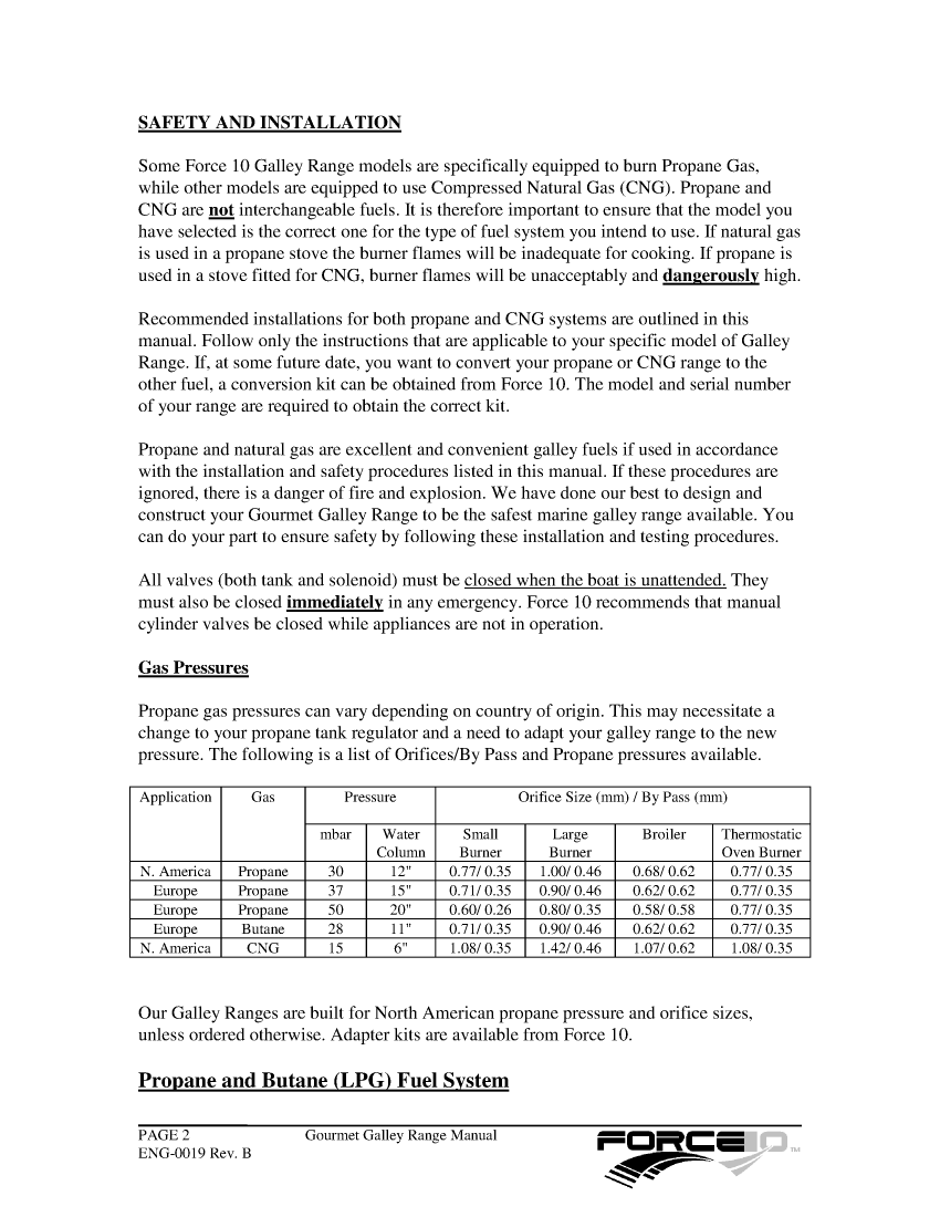 ' Force 10 Stove Manual Eng 0019 Rev B'