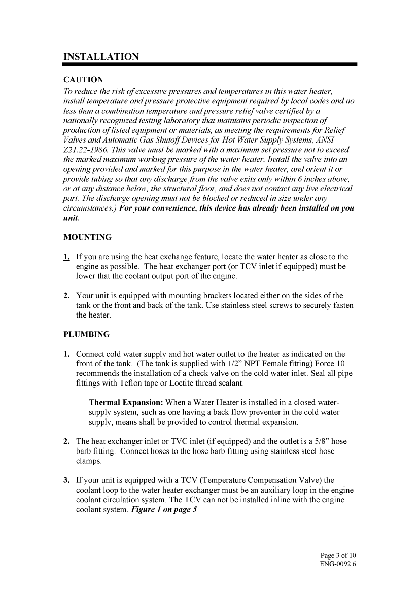 Force 10 Water Heater Manual